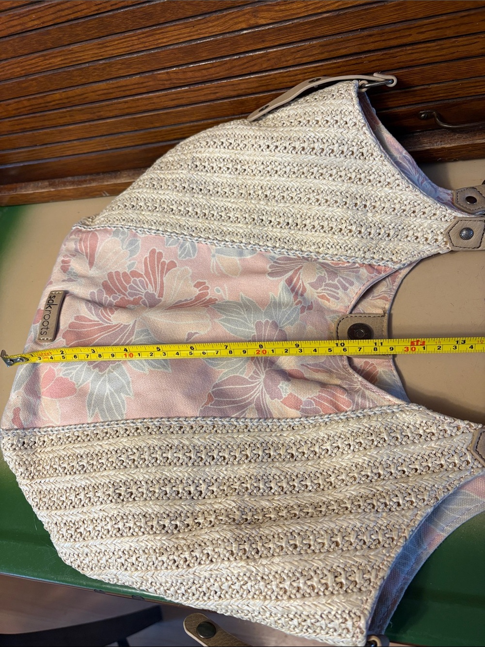Sakroots Beige Crochet Shoulder Bag with Pastel Floral Panel - Picture 8 of 10